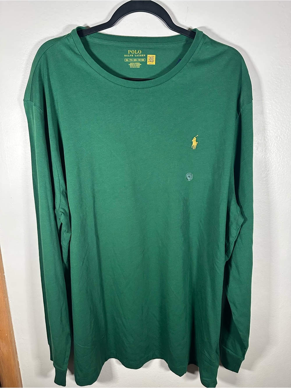 Polo Ralph Lauren Men XXL Green Long Sleeve T Shirt With Yellow Pony Crew